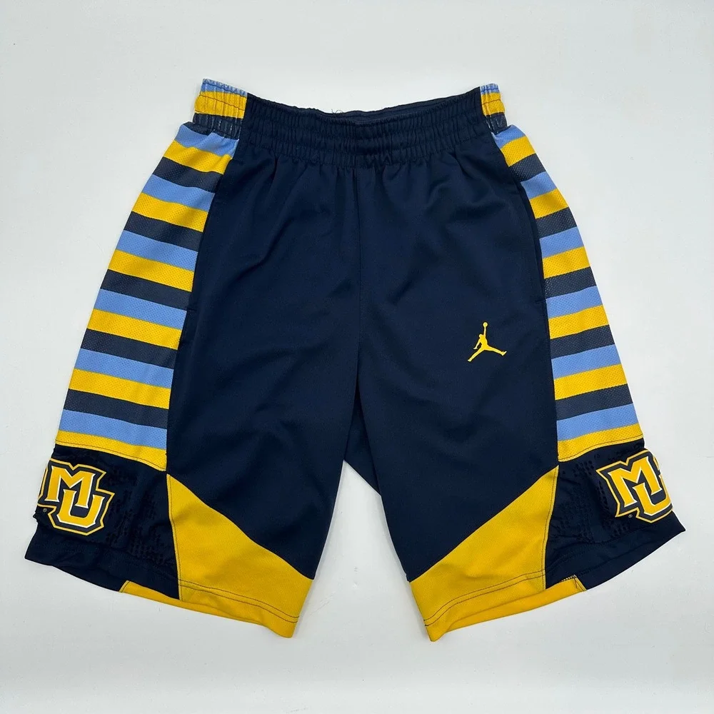 Jordan Marquette Golden Eagles Basketball Shorts Mens Small Navy Blue Yellow MU